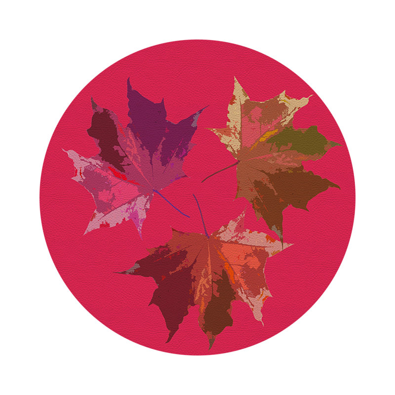 Autumn Leaves Vegan Leather Round Pebble Placemat, Plum