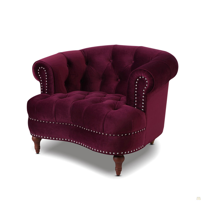 Fauteuil d'appoint capitonné, velours bourgogne, Bourgogne