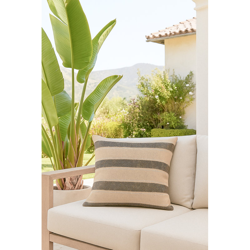 Classic Grey Sail Stripe Indoor Outdoor Pillow 14x20, Black, Square 24", Polyester