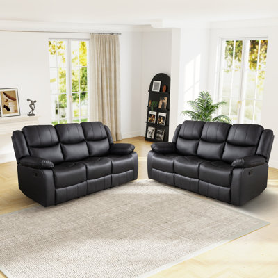 Creeve 79.9'' Wide Breathable Leather Cushion Back Reclining Sofa with Pillow Top Arm (Set of 2)