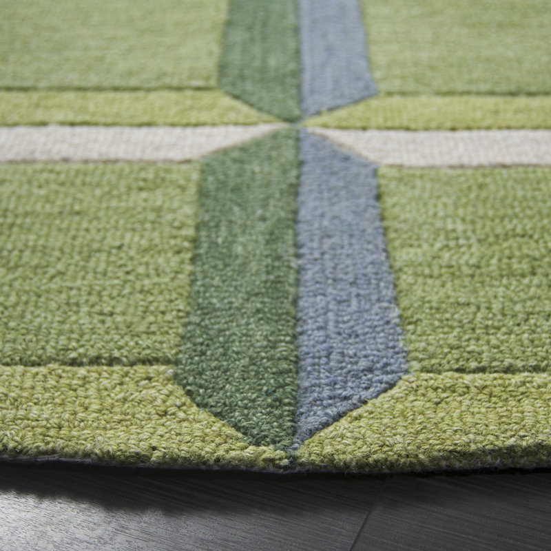 Giedre Geometric Hand Tufted Cotton/Wool Area Rug in Green/Beige, Round 6'