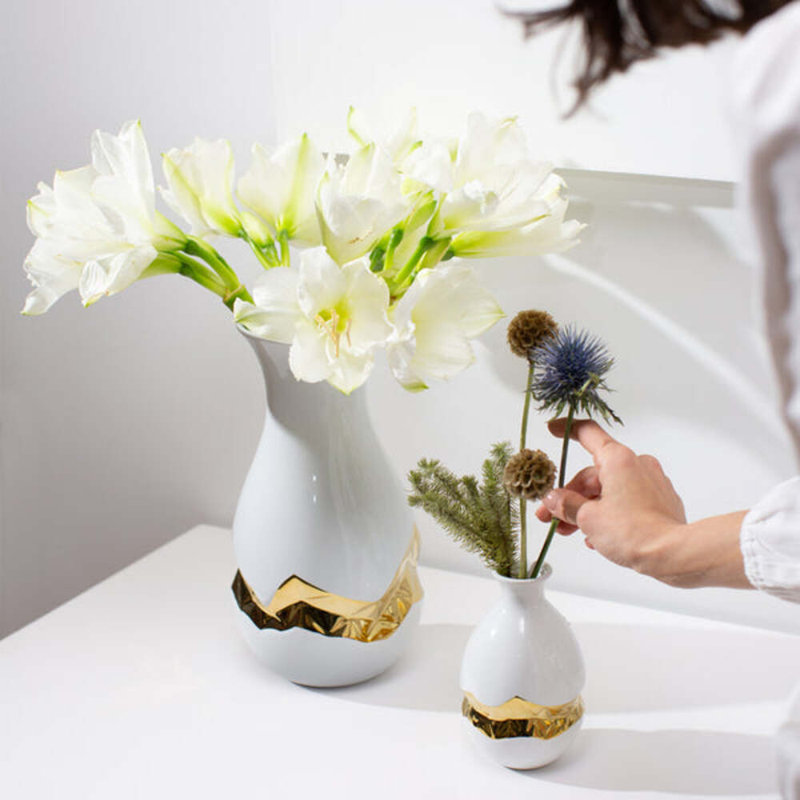 Talianna Handmade Table Vase, White/Silver