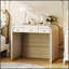 Meuble-lavabo classique en bois avec miroir rabattable, coiffeuse 3 en 1 avec 2 tiroirs et rangement pour la chambre à coucher