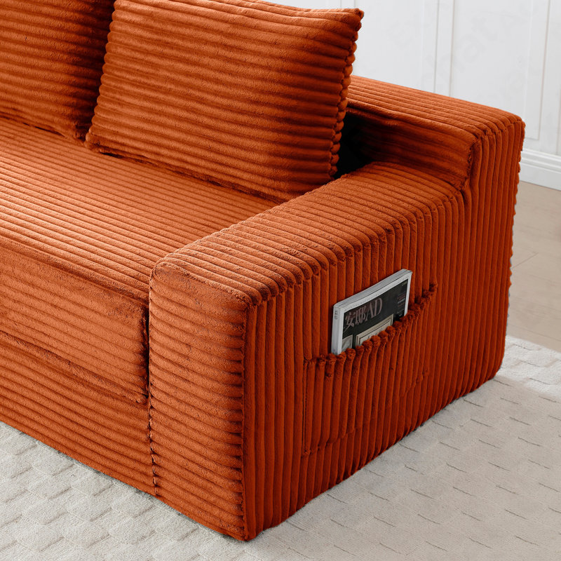 2-Seats Convertible Floor Sofa Bed With Storage Pocket, 3D Folding Mattress Sofa, Green, 32.53" H x 73.02" W x 35.12" D