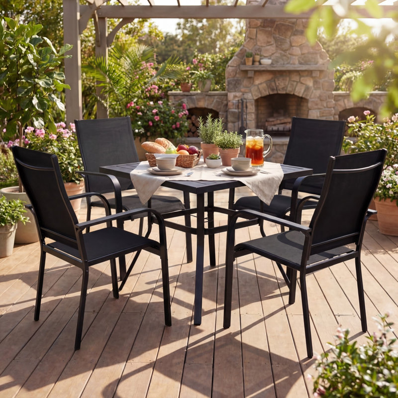 Ensemble de 2 chaises de patio avec structure en métal, tissu maillé respirant, dossier noir, 2