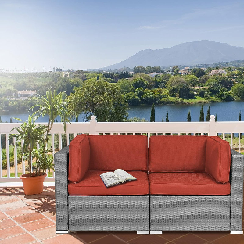 Rister 59'' Wide Wicker with Cushions, Orange Red