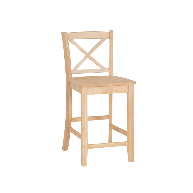 Fairbairn X Back Stool with Sold Wood Frame, Counter Stool (24" Seat Height), Unfinished