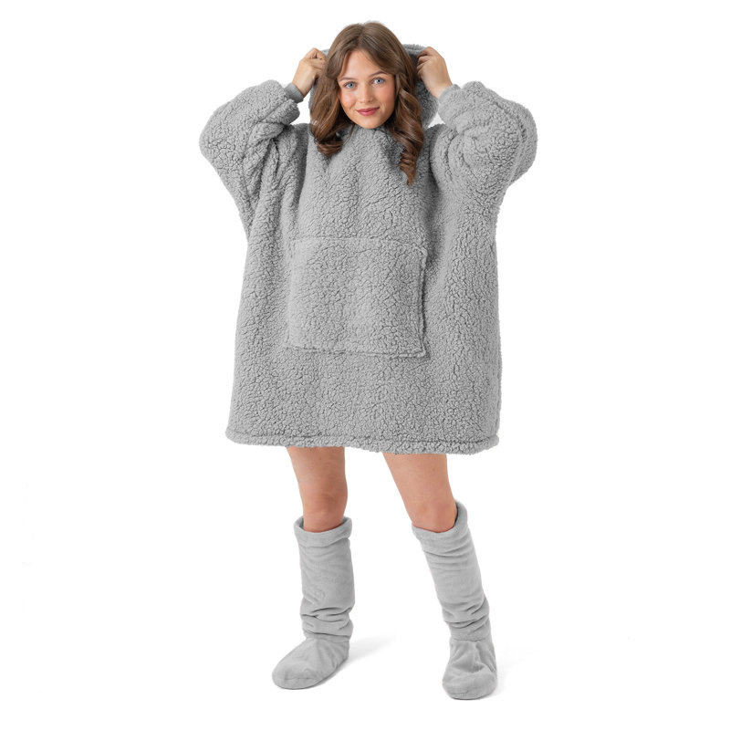 Merlee Teddy Hoodie Blanket, Grey