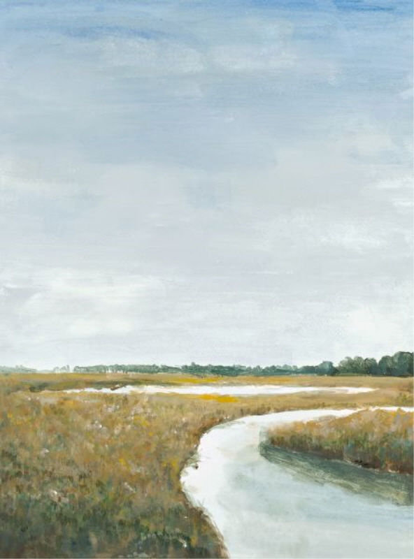 «Returning Home» par Sara Brown, peinture sur toile tendue, H 49 po x l 36 po x P 1,5 po, Couche de verre