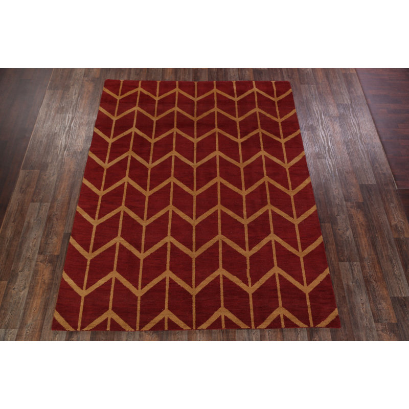 Tapis en laine rouge/bourgogne à la main gold oriental traditionnelle noué la Bunceton, Rectangle de 9 pi 11 po x 13 pi 9 po