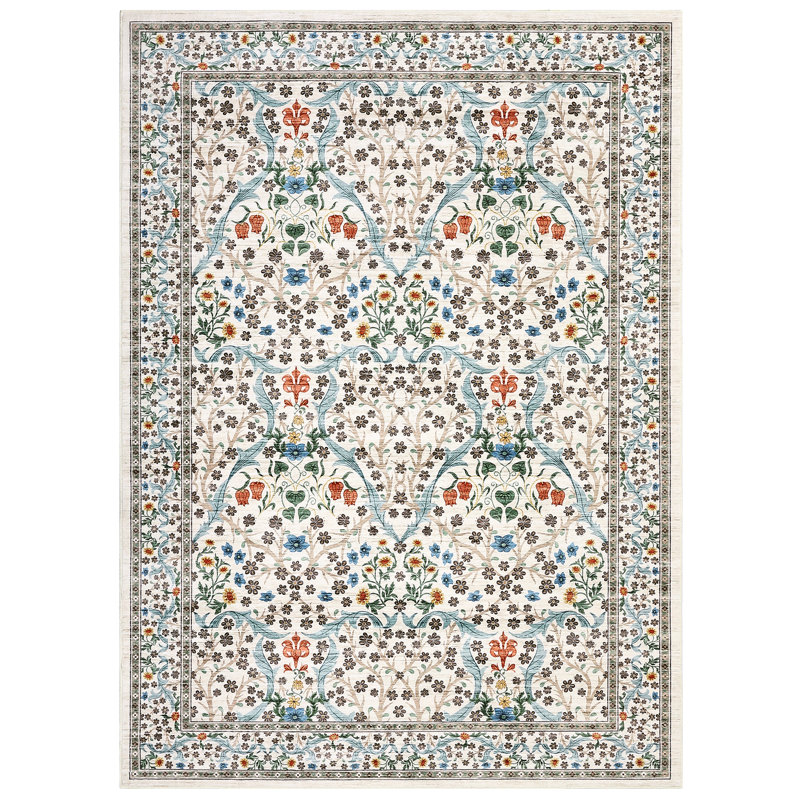 Vintage Floral Area Rug Washable Rugs Stain Resistant Easy Cleaning Indoor Carpet With Non-Slip Backing Low Pile Floor Cover Non Shedding Folding Throw Carpet For Home Decor