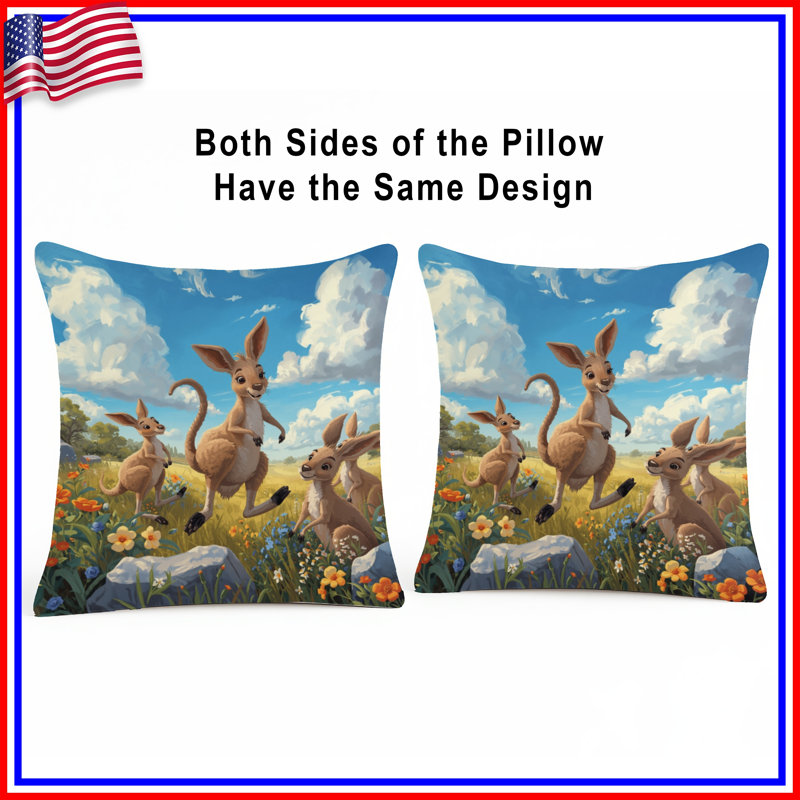 Coussins Kangaroos In Wildflowers, 14 X 14 pouces