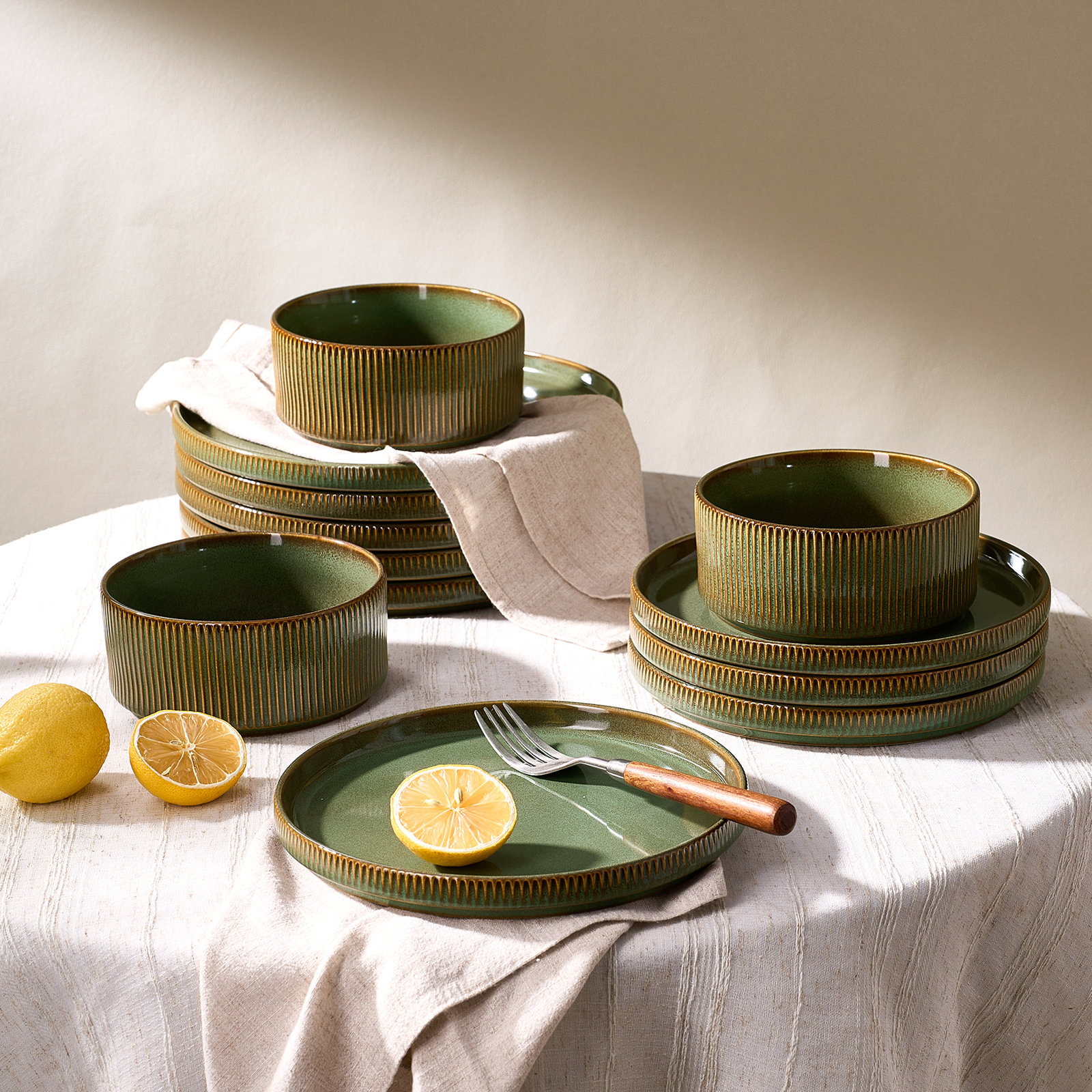 Stoneware Dinnerware Set, Moss
