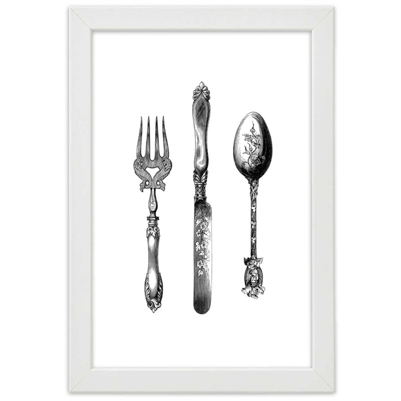 Rustic Cutlery - Single Picture Frame Print, White, 90cm H x 60cm W