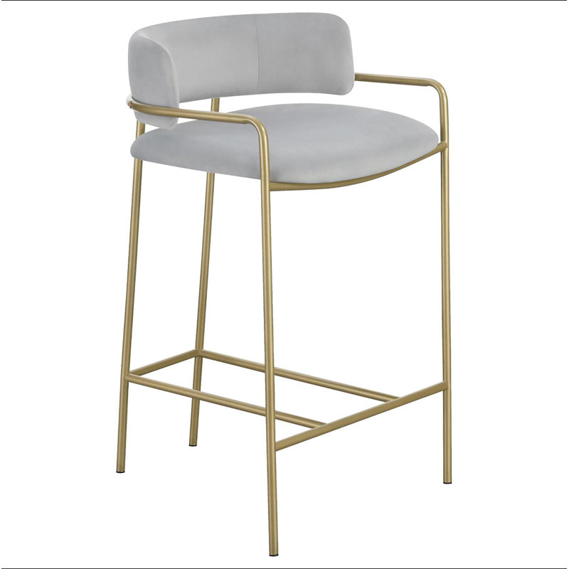Grey and Gold Low Back Upholstered Stool