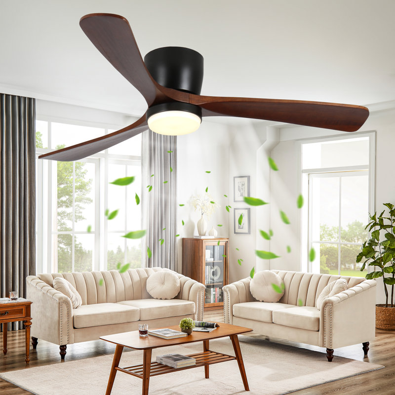 Ventilateur de plafond encastré à 3 pales de 52 po avec éclairage et télécommande APP, à intensité variable, moteur à courant continu réversible, blanc