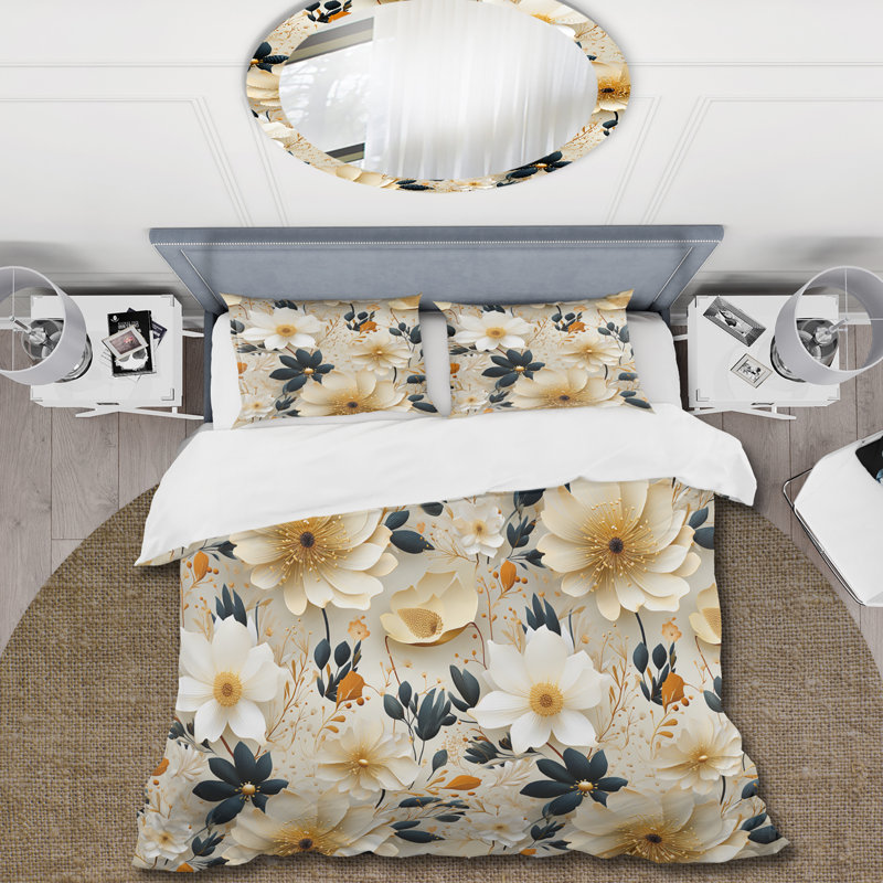Ensemble de housse de couette Soft Pastels Flower Accents II, Housse de couette pour grand lit et 2 taies décor