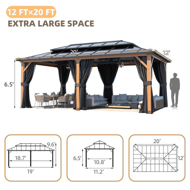 20 Ft. W X 12 Ft. D Aluminum Patio Gazebo