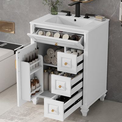 24'' Traditional Bathroom Vanity Set With Ceramic Top