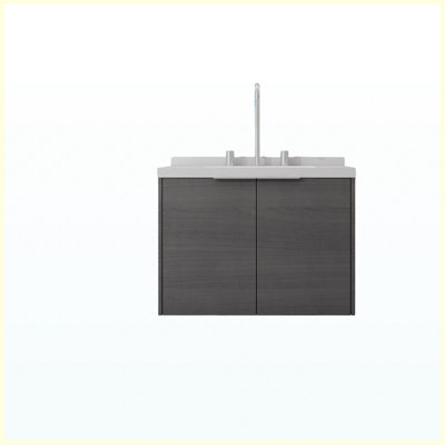 Meuble-lavabo 24 po avec évier flottant, comptoir et dosseret en marbre de culture blanc Carrara 2 po, porte en contreplaqué à fermeture en douceur, gris