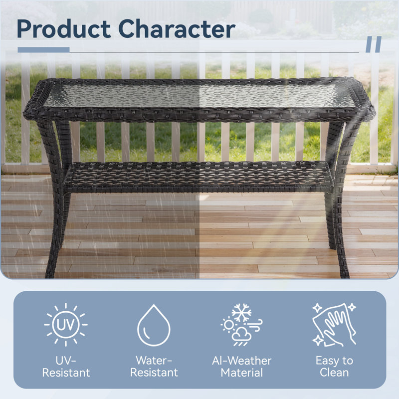 Arbor Rectangular Outdoor Coffee Table, Black, 20" H x 37" L x 20" W