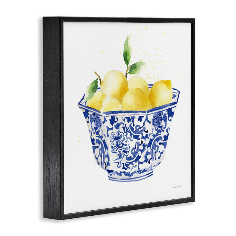 Élégant bol de citrons, art de la giclée noire encadrée par Mercedes Lopez Charro, H 12 po x l 12 po, Cadre noir