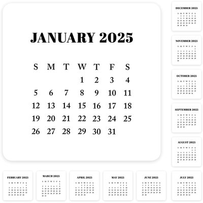 Mini planificateur classique blanc noir et noir avec petit calendrier 2025 et journal de 36 mois