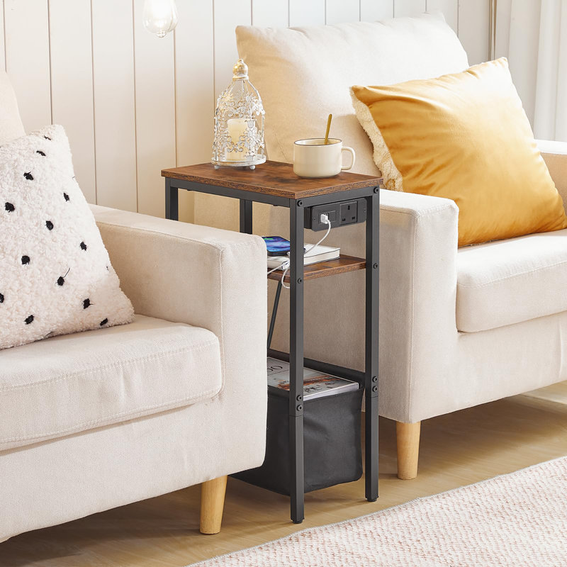 Slim Side Table with Storage, Rustic Brown