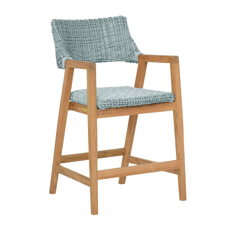 Spencer Outdoor Teak Bar Stool, White, 24", Grade A Teak