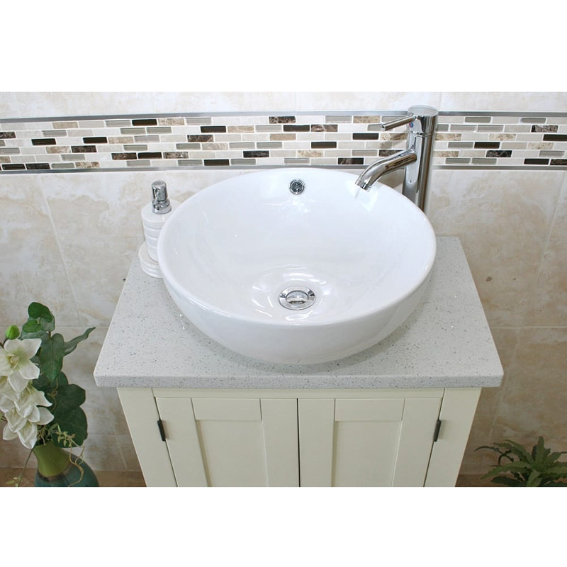 Robbs 650mm Single Bathroom Vanity with Vessel Ceramic Basin, White, White Quartz