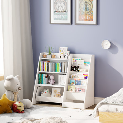 Bookshelf for Kids Rooms,4 - Tier Kids Bookshelf with Movable Drawer and 5 Sling Pockets - Toddler Toy Storage for Bedroom/Playroom/Nursery by Isabelle & Max