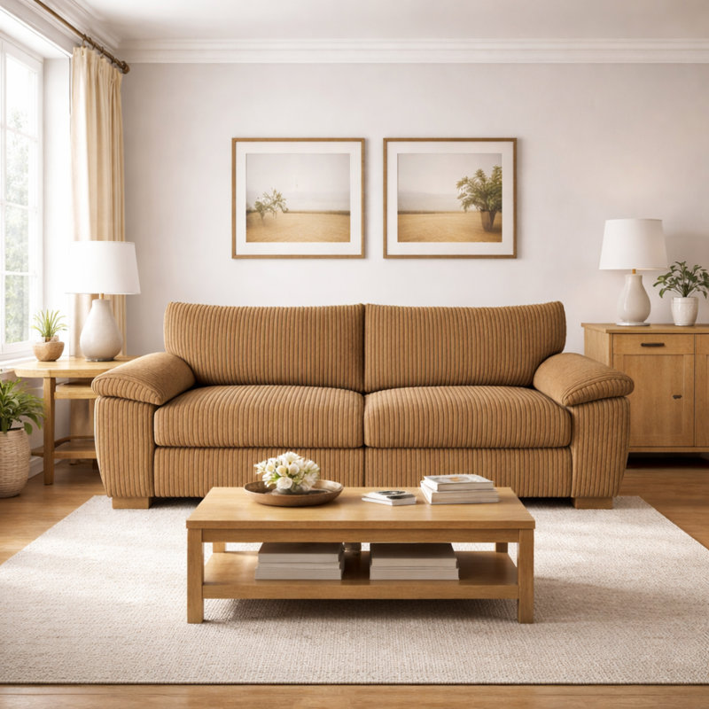 3 Seater Corduroy Sofa, Beige