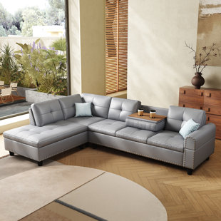 97.5" Oversized Sectional Leather Couch, L Shaped Couchwith