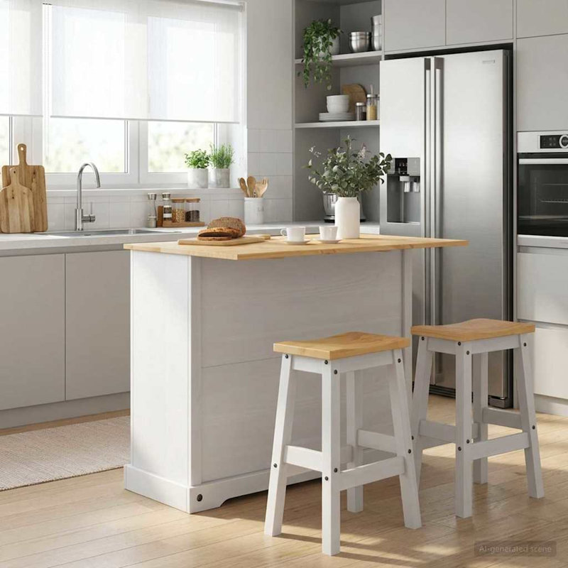 Solid Wood Kitchen Island Set, White
