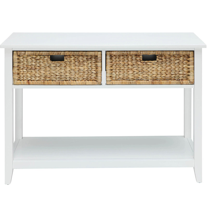 Console avec apparence blanche et 2 tablettes supplémentaires pour le rangement
