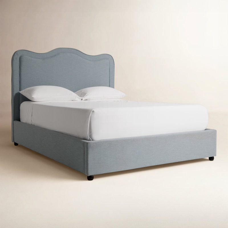 Lit en tissu d'ameublement Felix, Grand lit, Lin performance bleu clair