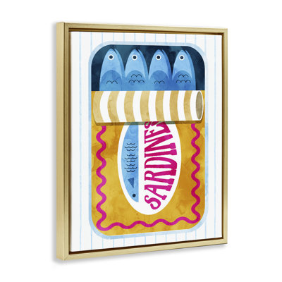 Cadre flottant en étain de sardine sur rayures, design par Daphne Polselli