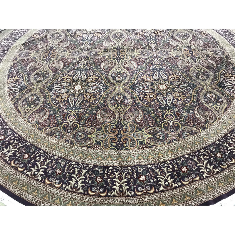 Wool Oriental Area Rug in Aubergine/Gray, Round 12'