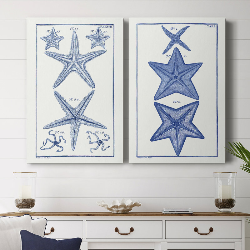 Toile tendue avec motif d'étoiles de mer bleues - prêt à accrocher, H 60 po x l 80 po