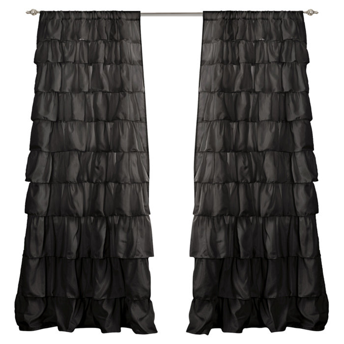 Blush Ruffled Light-Filtering Polyester Window Curtain Panel