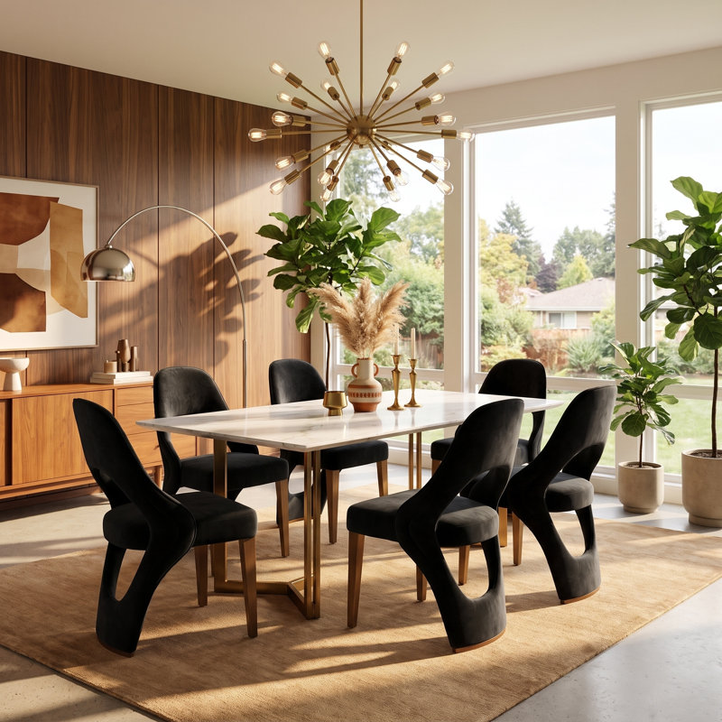 Ensemble de 2 chaises de salle à manger noires à dossier ouvert avec revêtement rembourré, Ensemble de 2, Noir