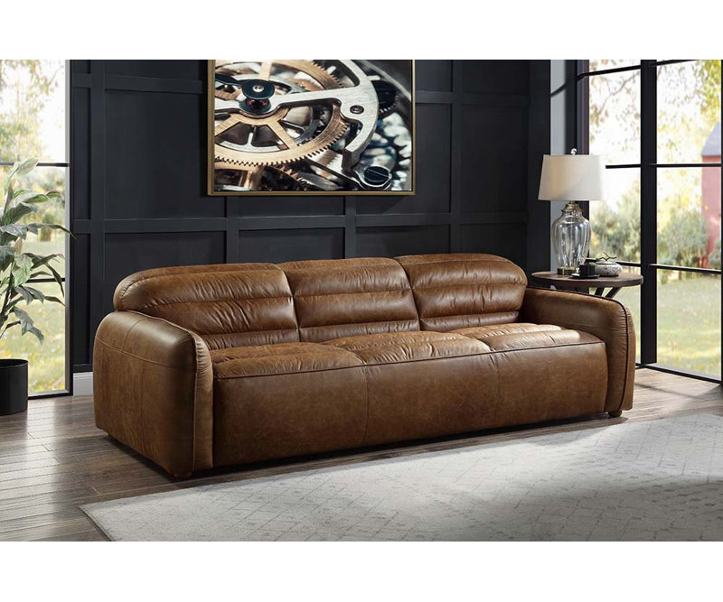 Rafer Leather Sofa With Piped Seams & Full Foam Cushions