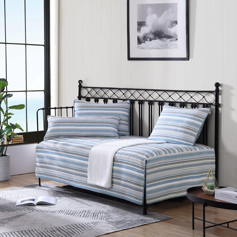 Chambray Blue Cotton Twin Reversible Quilt Set