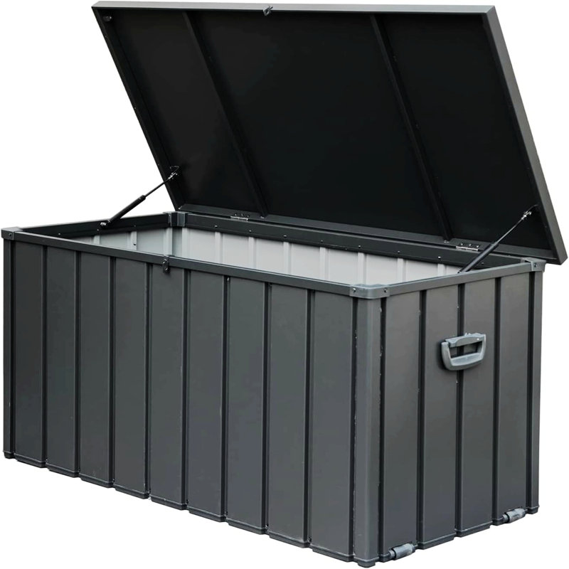 Steel Outdoor Storage Deck Box Waterproof,Large Patio Storage Bin, Dark Gray, 23.43" H x 49.41" W x 24.69" D