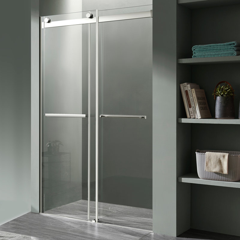 Kahn 48'' - W x 76'' H Double Added Door Frameless Shower Door with Tsunami Guard, Chrome