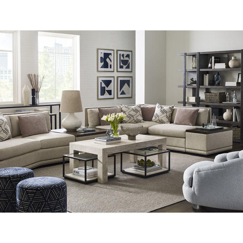 Michael Weiss Haskell 19" Wide Round Standard Ottoman, Casa Blanca, Callaloo Cotton Polyester Blend