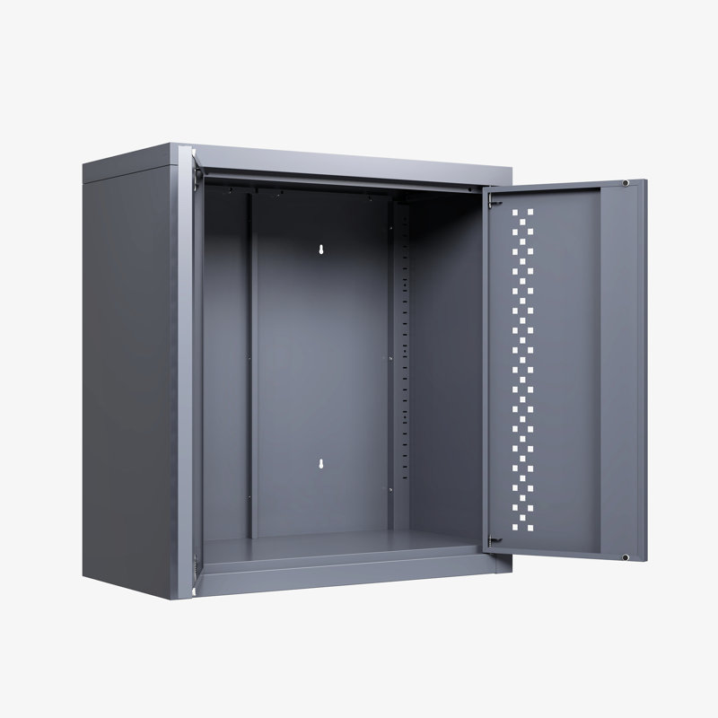 Armoire de garage murale en gris, H 13,37 po, construction en acier, rangement flottant pour sous-sols, cuisines et entrepôts, tablettes amovibles, charnières faciles à installer