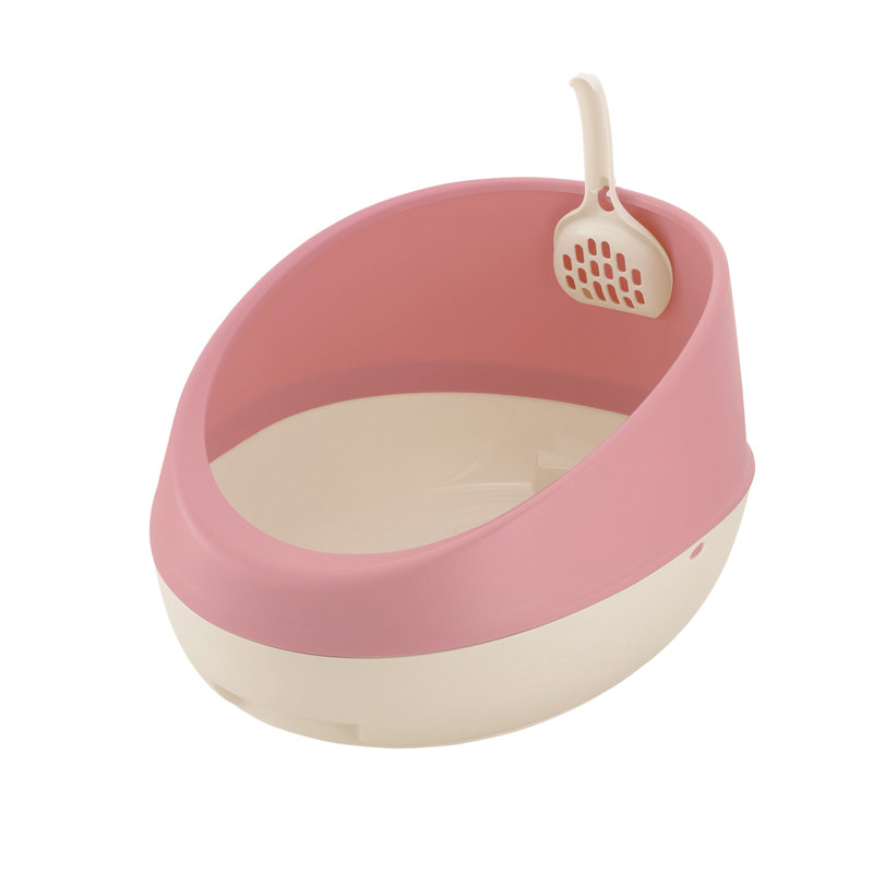 Plastic Rimmed Litter Box with Scoop, Salmon Pink
