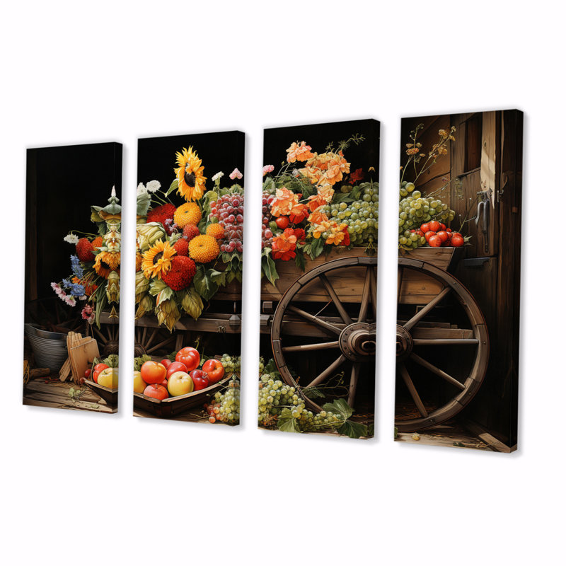 «Old Cart Cart Harvest», reproduction de toile tendue 4 pièces