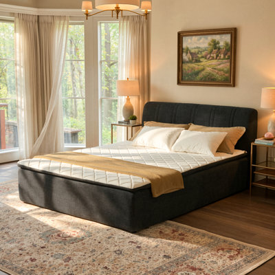 Lit plateforme Elliana Queen Size en chenille pelucheuse avec matelas, lit à compression pour chambre à coucher, appartements, aucun assemblage requis